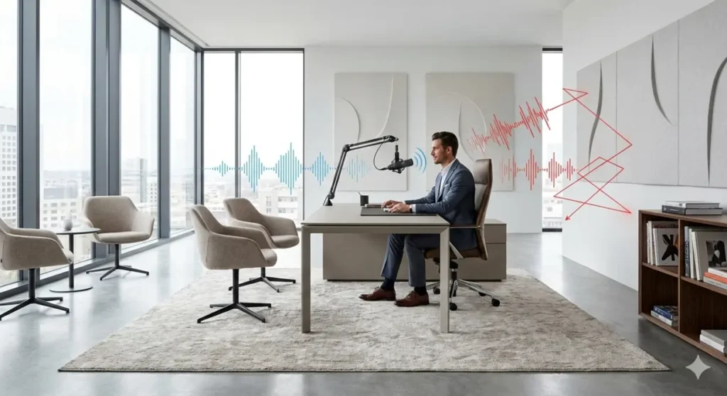 Análisis de acústica en despacho profesional y uso de micrófonos para sonar mejor a la hora de utilizar la voz en los negocios.