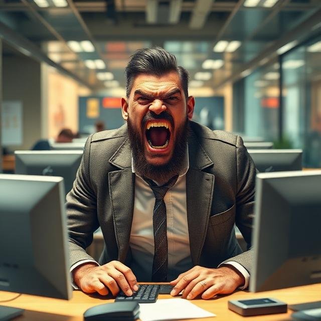 imagen que forma parte de las ilustraciones de la página mundo soft skills y que representa a un emprendedor o un empleado harto,desesperado y nervioso. Sin saber sus cometidos laborales, ni sus responsabilidades.